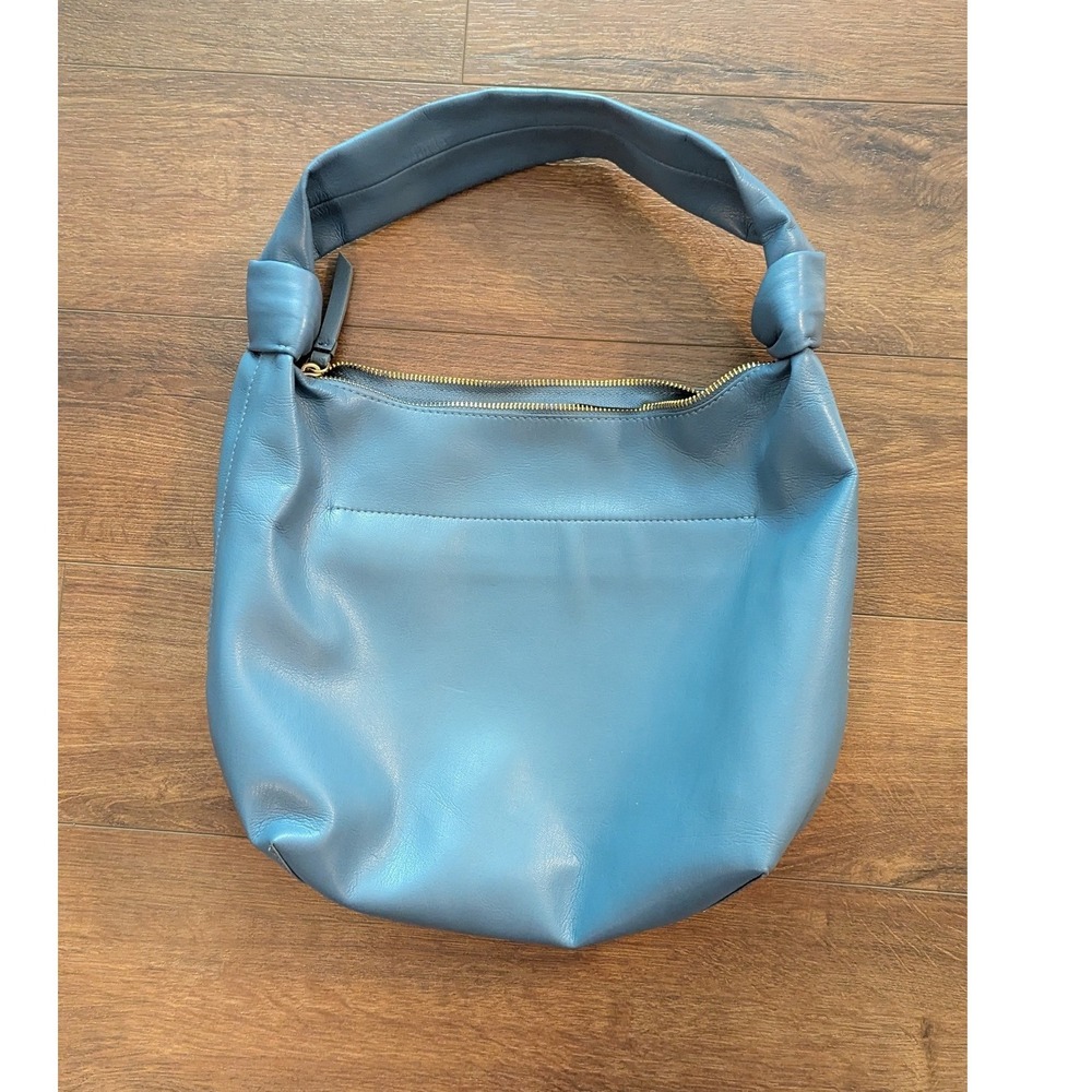 Elizabeth and James Blue Leather Slouchy Hobo Shoulder Bag with‎ Knot Detail